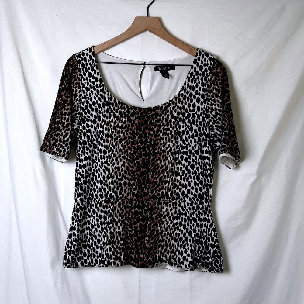 White House Black Market Womens Peplum Top Leopard Animal Size M Office Casual